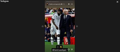 Khabib Nurmagomedov's IG story for Antonio Rudiger. [Screenshot courtesy: @khabib_nurmagomedov on Instagram]