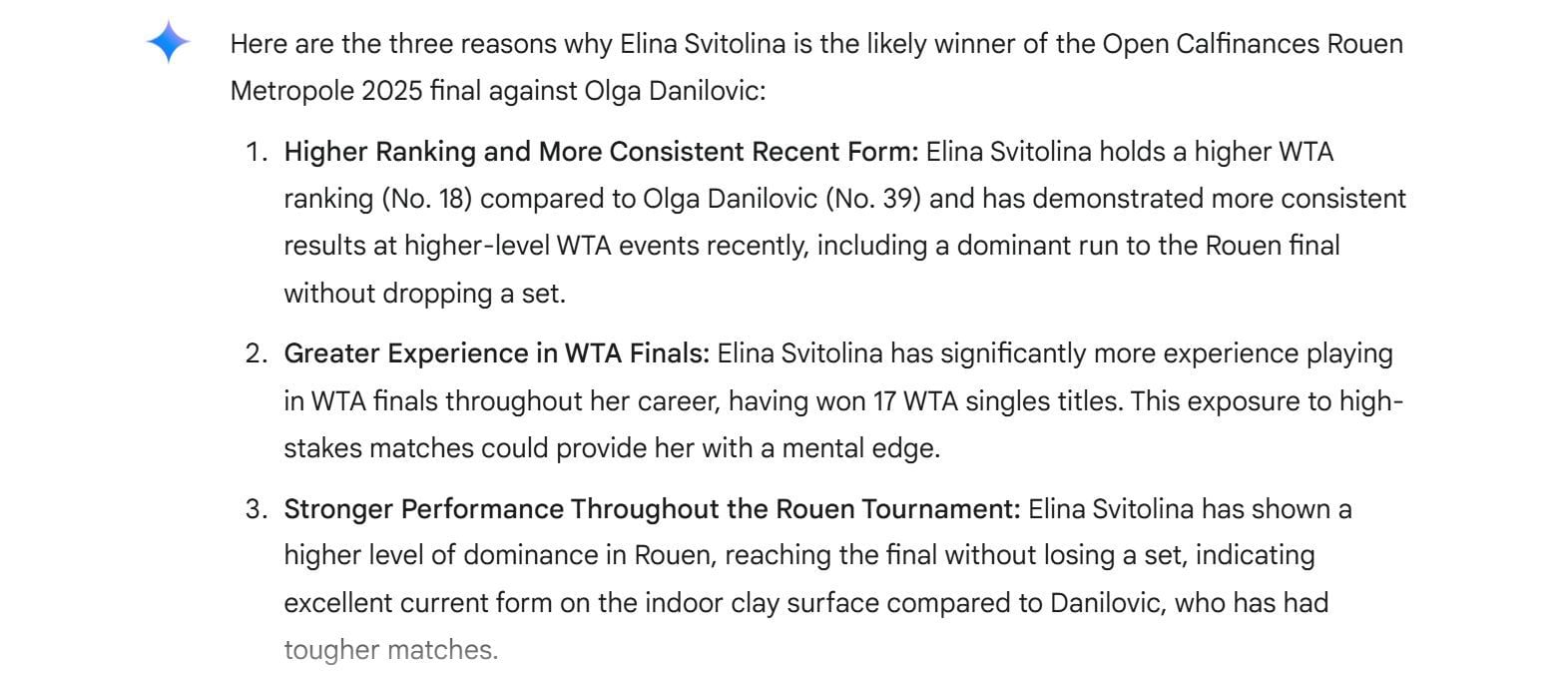 Elina Svitolina vs Olga Danilovic Rouen final - Image Source - Google Gemini