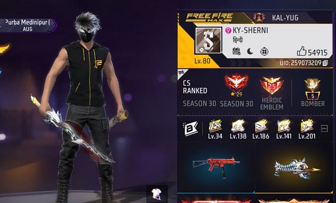 Sherni FF की Free Fire MAX ID, स्टैट्स और अन्य जानकारी