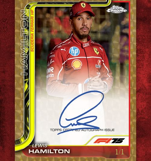 Lewis Hamilton's first autographed Topps Chrome F1 Ferrari card. Source: Sports Collectors Daily