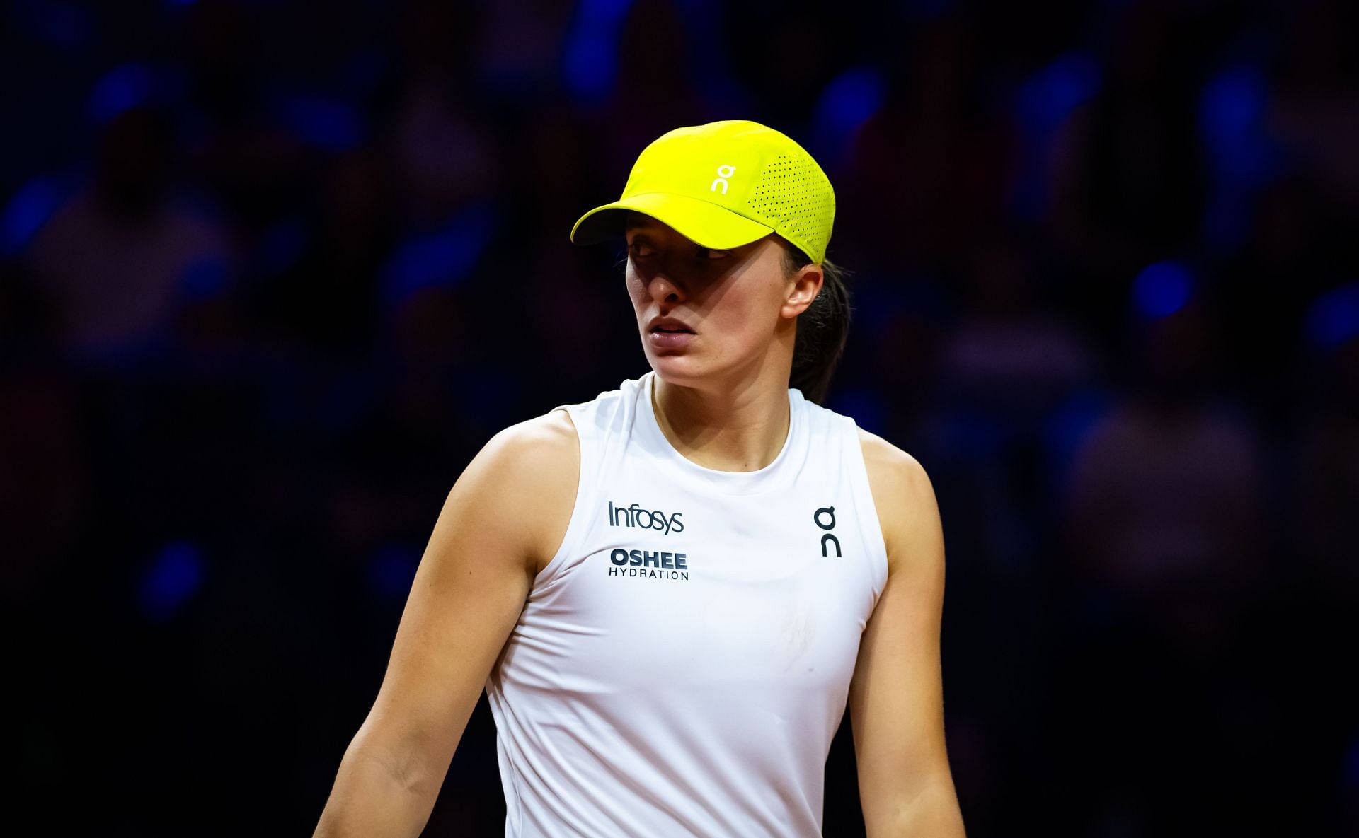 Swiatek in action at the Porsche Tennis Grand Prix 2025 - Day 5 - Source: Getty