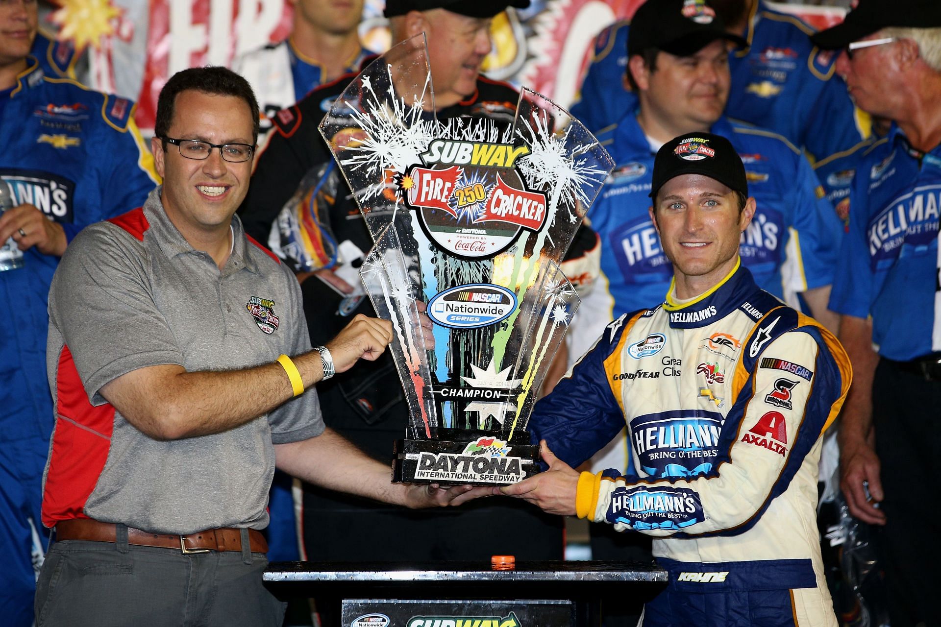 Kahne with Subway&#039;s Jared Fogle after winning at Daytona on July 4, 2014. Source: Getty