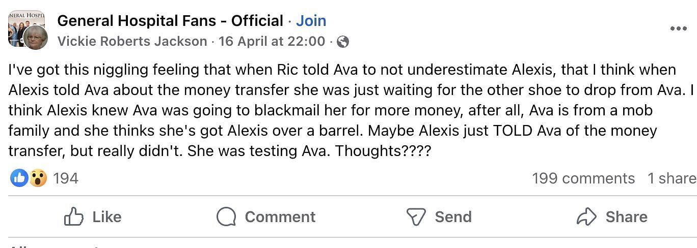 A fan commented on the blackmail (Image via Facebook/@General Hospital Fans - Official)