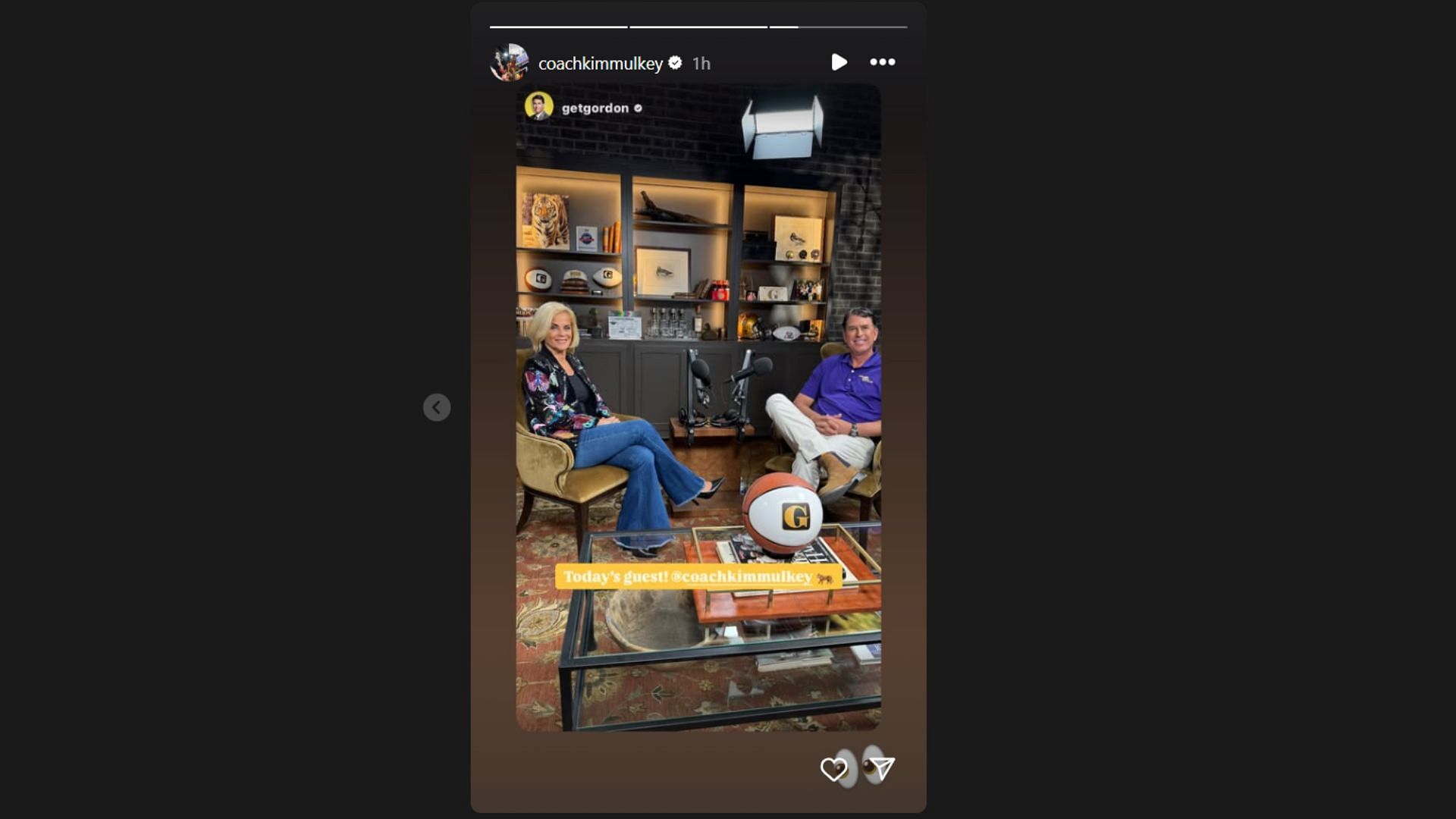 IN PIC: LSU coach Kim Mulkey dons sequined jacket & bell-bottoms as she teases interview with Gordon McKernan. Credit: IG/@coachkimmulkey