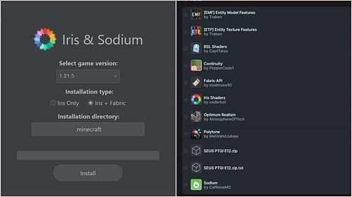 Install all these mods to run Optimum Realism perfectly (Image via Sportskeeda Gaming || Iris Shaders || Modrinth)