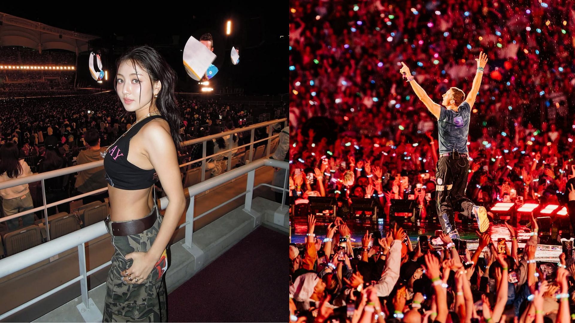 Jihyo teaches the Taeyang &quot;yeorobun&quot; meme to Chris Martin (Images via Instagram/_zyozyo and Twitter/coldplay)