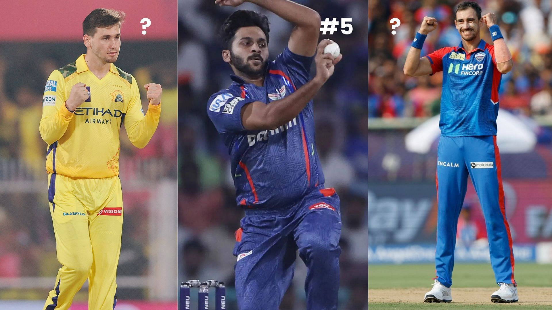Noor Ahmad, Shardul Thakur and Mitchell Starc (Image via IPL and Getty)