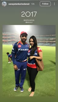 Karun with his wife during the 2017 IPL season. (Source - Sanaya Tankariwala Nair/IG)