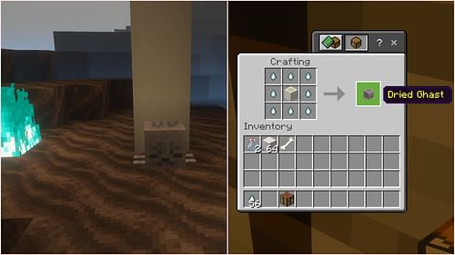 A dried ghast block can either be found near Nether fossils or crafted (Image via Sportskeeda Gaming || Mojang Studios)