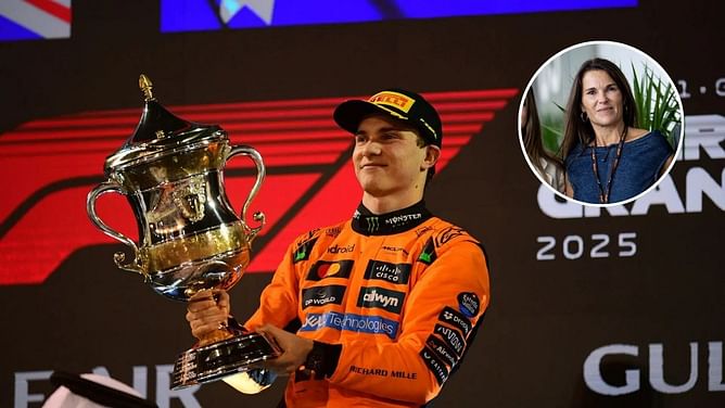 Oscar Piastri's mother reacts as the Australian wins the F1 Bahrain GP