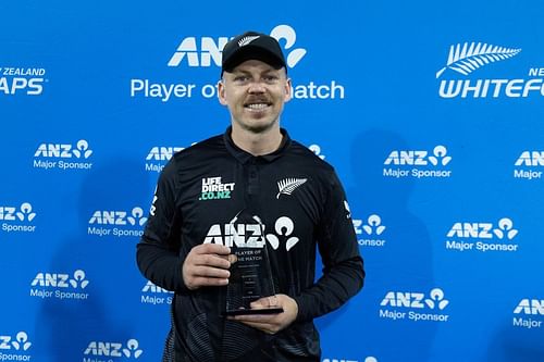 Michael Bracewell with the Player of the Match award. (Credits: @BLACKCAPS/X)