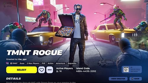 Selecting the Fortnite TMNT Rogue map (Image via Sportskeeda Gaming || Epic Games || the_gcc)