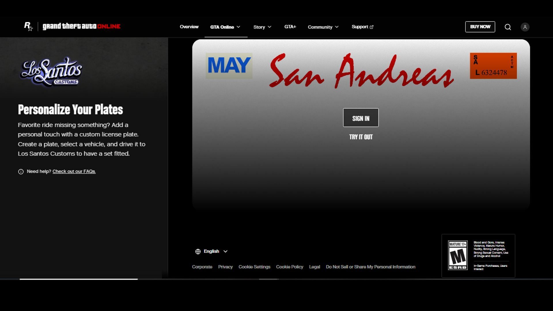 The home page of GTA Online&#039;s official License Plate Creator website (Image via Rockstar Games)