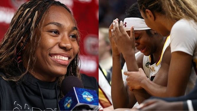 Bree Hall reveals how she consoled an emotional Raven Johnson as South Carolina waved the white flag vs UConn in NCAA title game
