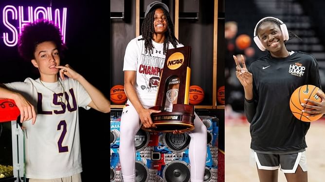 Grace Knox and Agot Makeer react as MiLaysia Fulwiley switches to Kim Mulkey's LSU from Dawn Staley's Gamecocks