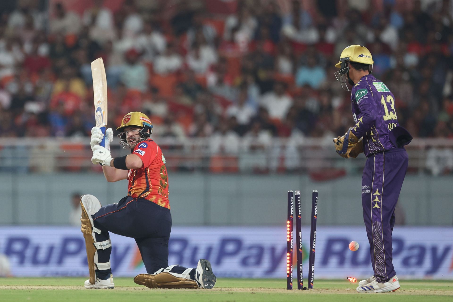 Josh Inglis fell early to an attempted wild hoick against Varun Chakravarthy.