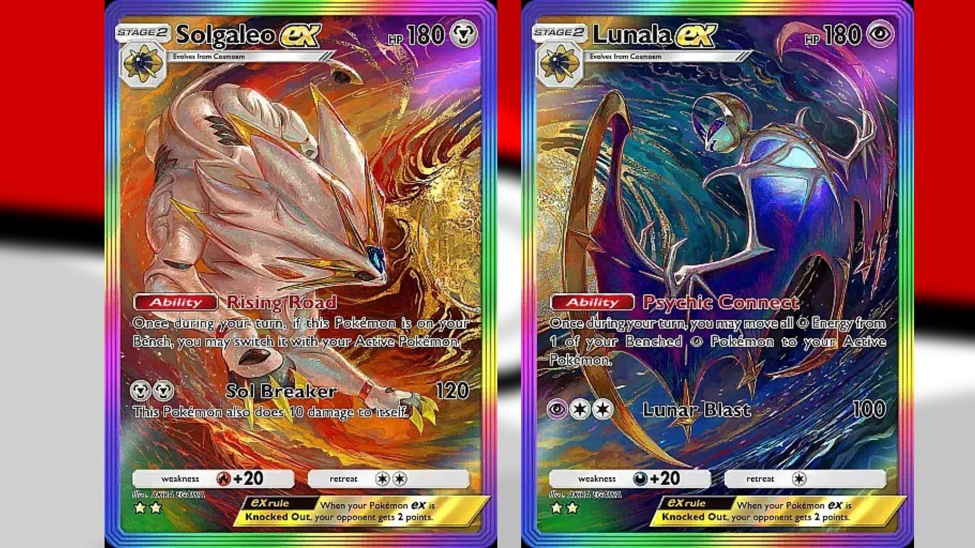 Solgaleo ex and Lunala ex in Celestial Guardians (Image via TPC)