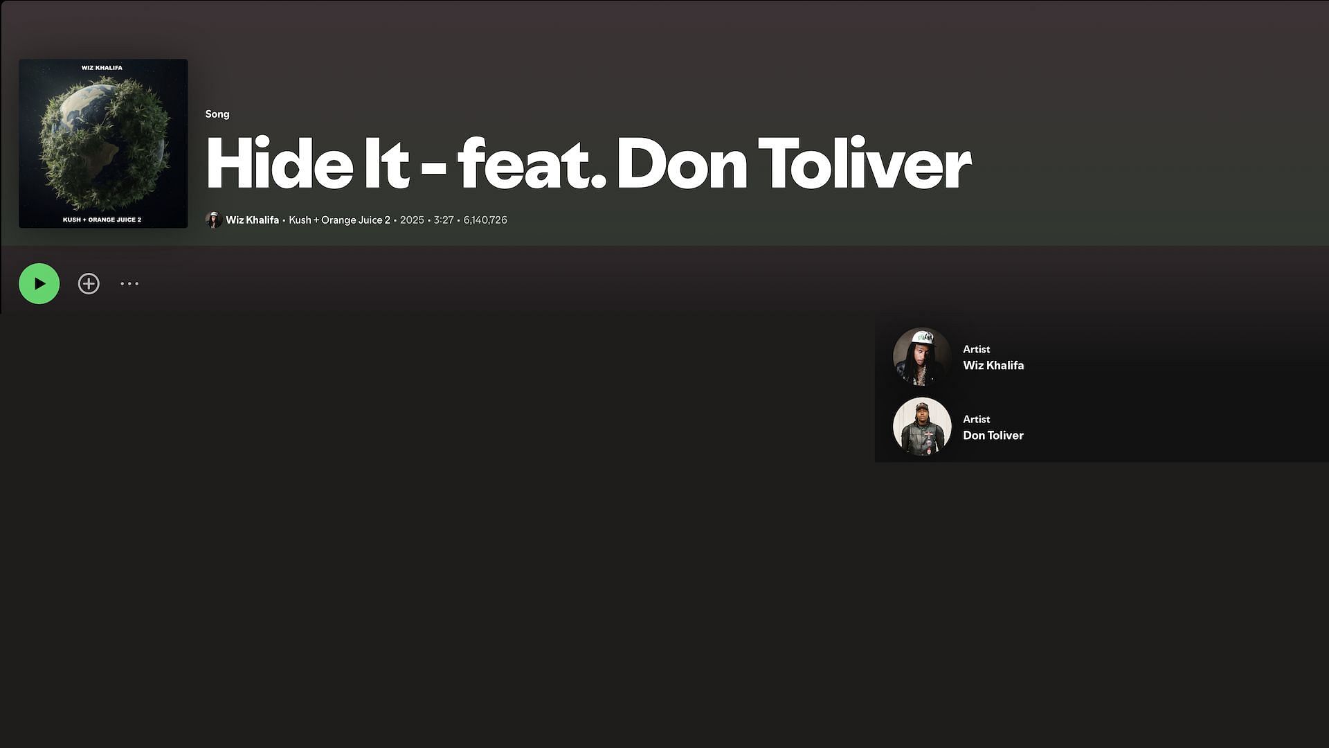 Track 20 on Wiz Khalifa&#039;s 2025 mixtape &#039;Kush + Orange Juice 2&#039; (Image via Spotify)