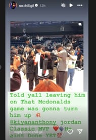 Gilbert Arenas comments on Kiyan Anthony's Jordan Brand Classic MVP win (Source: IG/ no.chill.gill)