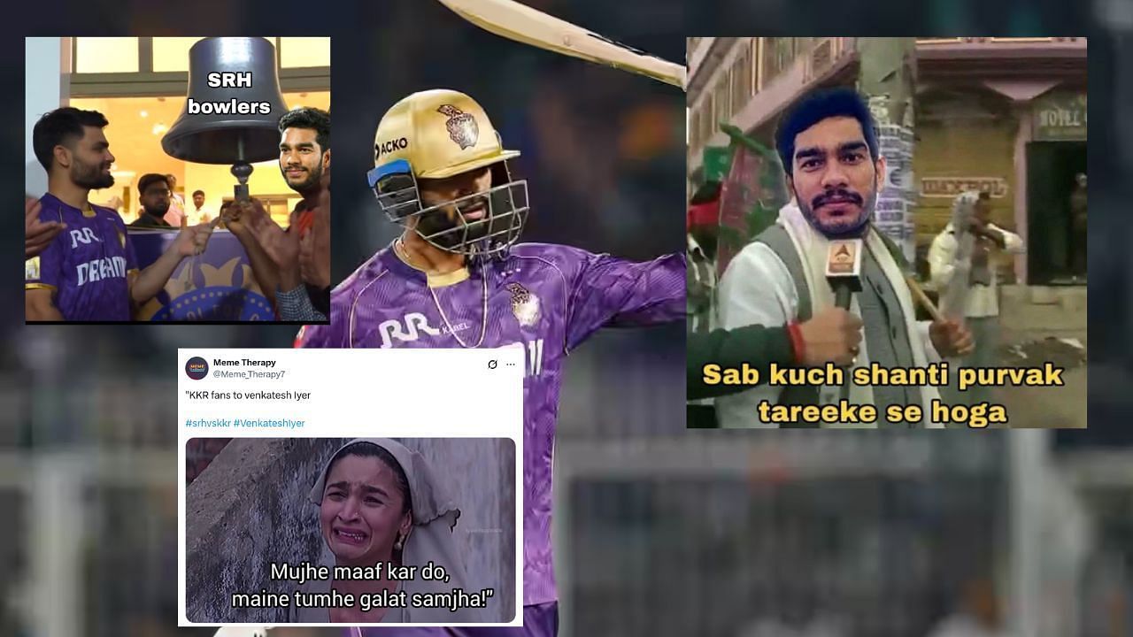 वेंकटेश अय्यर ने शानदार पारी खेली (Pc: IPL, X@Meme_Therapy7, X@GautiDhiman, X@KKRWeRule)