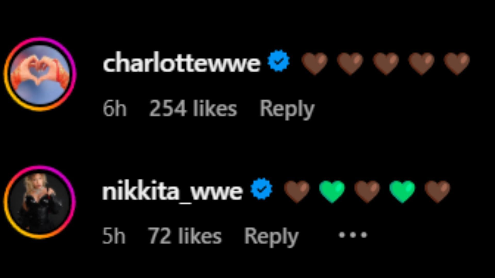 Screenshots of Charlotte Flair and Nikkita Lyons&#039; comments [Image credit: Flair&#039;s Instagram]