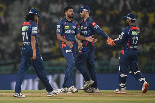 Avesh Khan celebrates a wicket. (Image Credits: Getty)