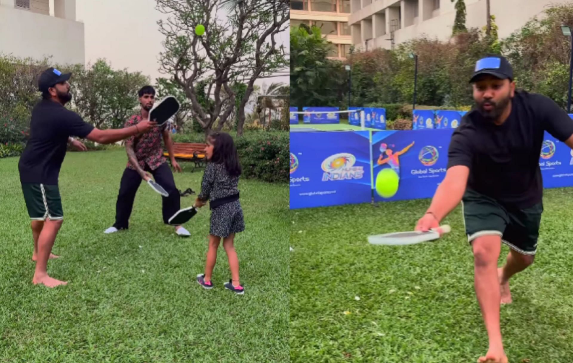 Rohit Sharma with his daughter Samaira and Tilak Varma. (Image: Rohit Sharma/Instagram)