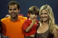 Pete Sampras poses for a portrait with son Ryan and wife Bridgette Wilson during the LA Tennis Open Day 1 at Los Angeles Tennis Center - UCLA on July 27, 2009 - Source: Getty