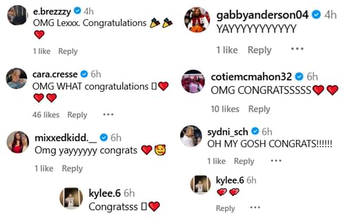 Kylee Kitts and other NCAA athletes congratulate Mobley for her pregnancy | via @alexiamobley23/ig