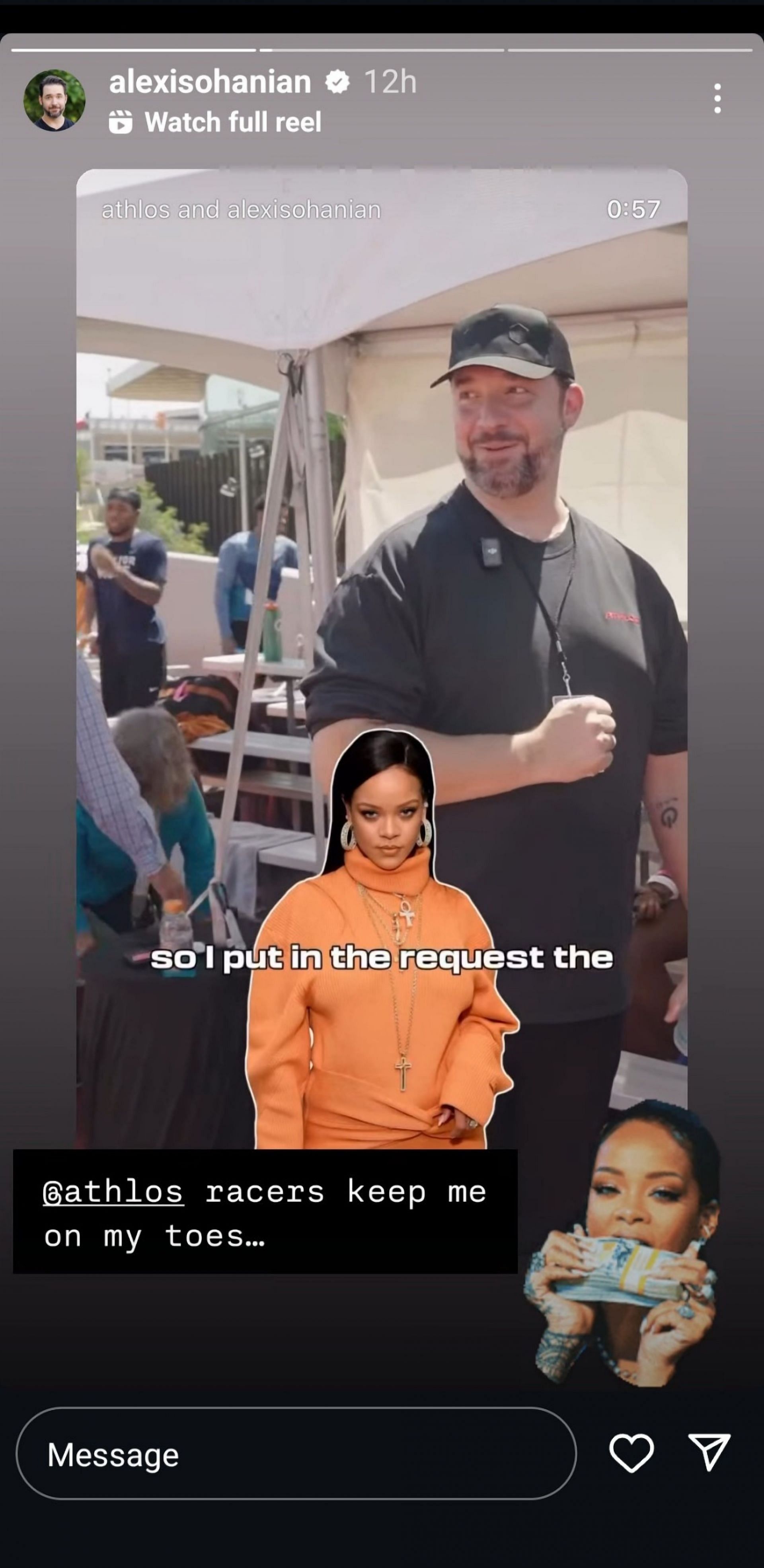 Screen grab of Serena Williams&#039; Instagram story [Image Source: Instagram/@alexisohanian]