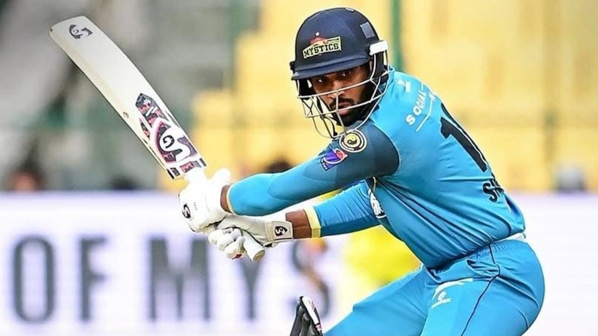 Smaran Ravichandran in action for Gulbarga Mystics during Maharaja T20 (Image Credits: Maharaja T20/IG)