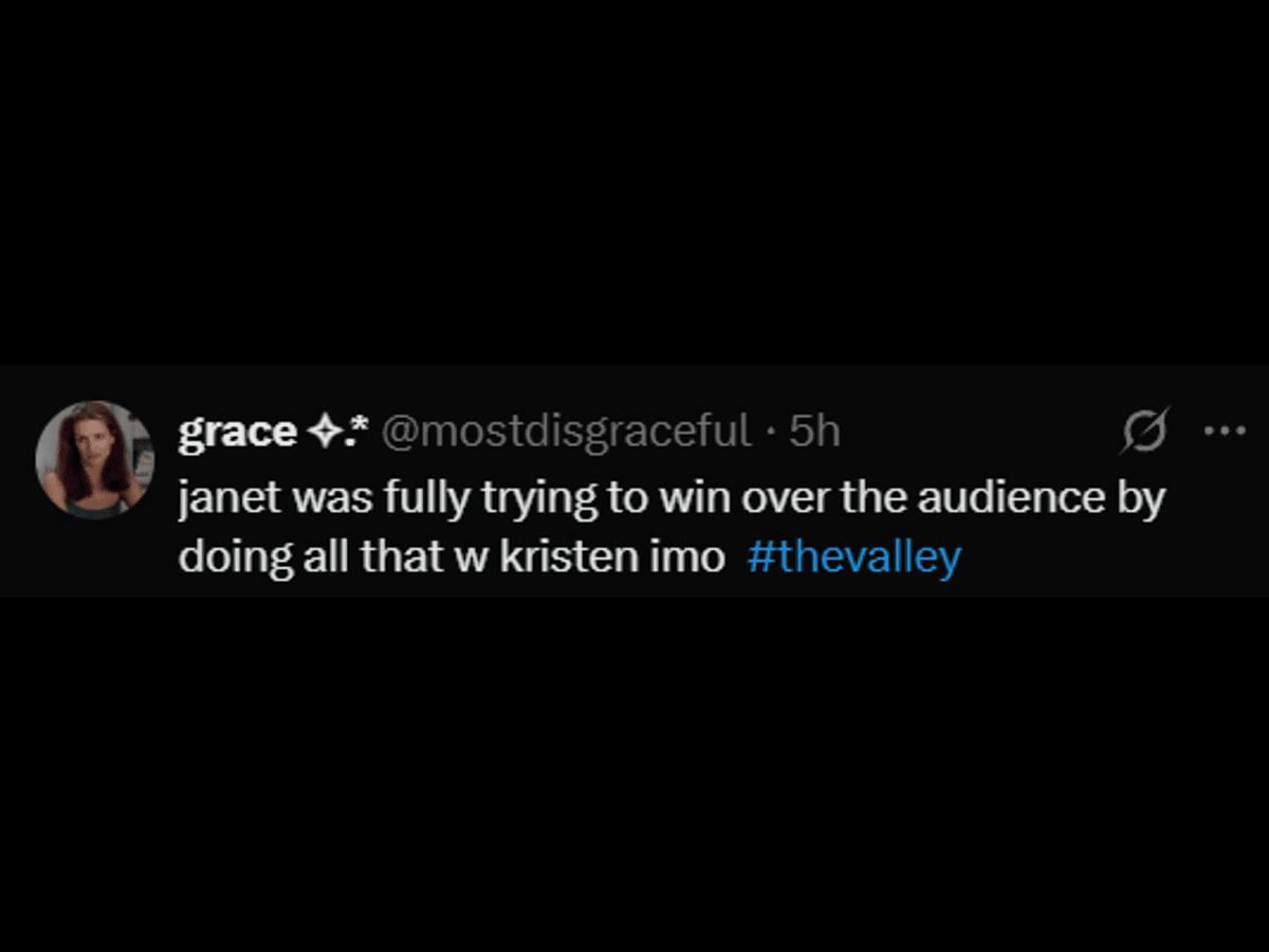 A fan of The Valley comments on Janet and Kristen&#039;s feud (Image via X/@mostdisgraceful)