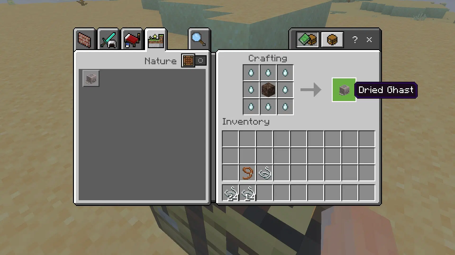 You can craft the dried ghast block using ghast tears and soul sand (Image via Sportskeeda Gaming || Mojang Studios)