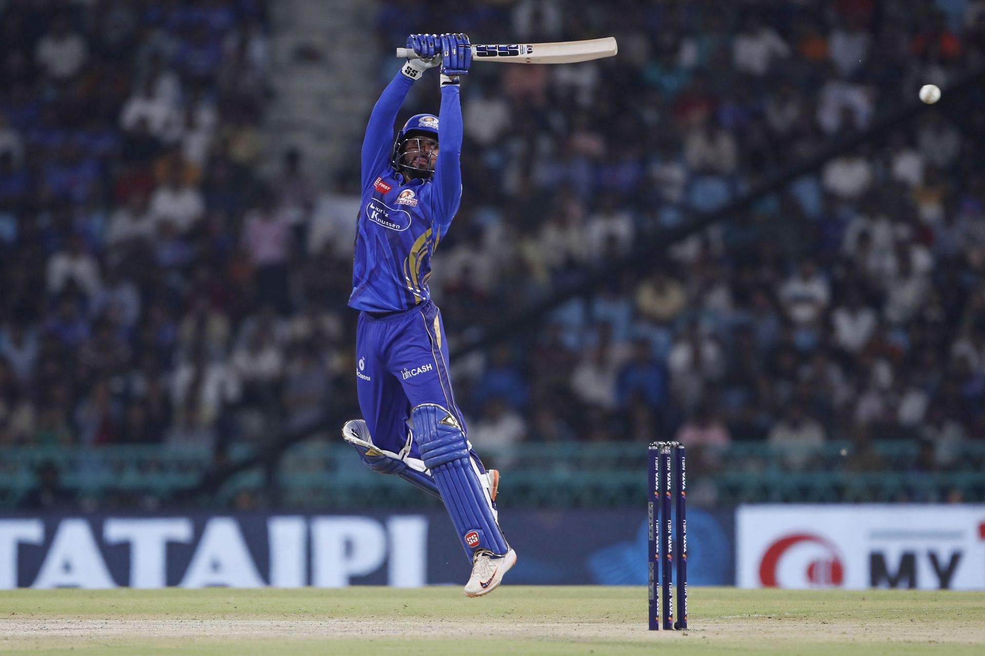 Tilak Varma of Mumbai Indians plays a shot. (Photo by Getty Images)