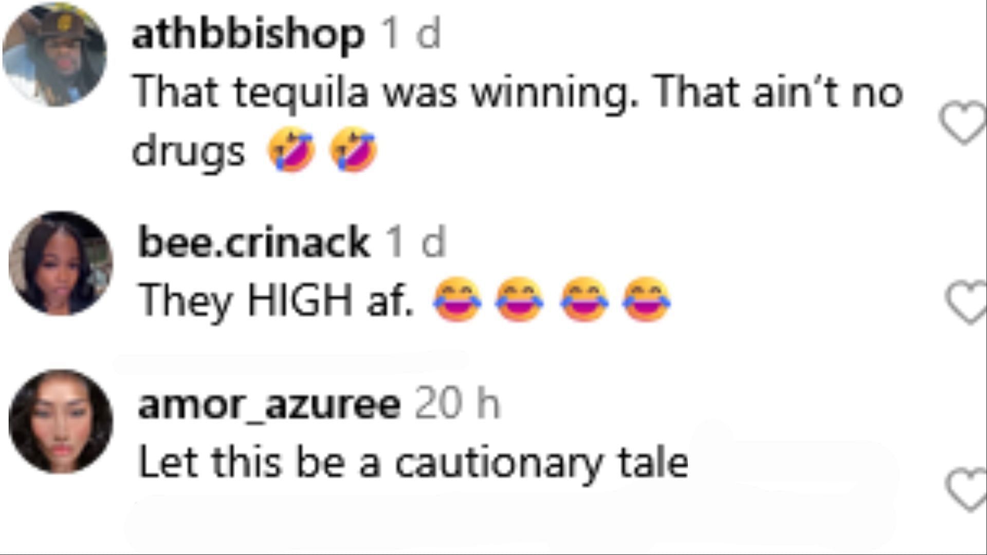 Netizens reacted to the couple&#039;s video (Image via Instagram / @athbbishop /@bee.crinack /@amor_azuree)