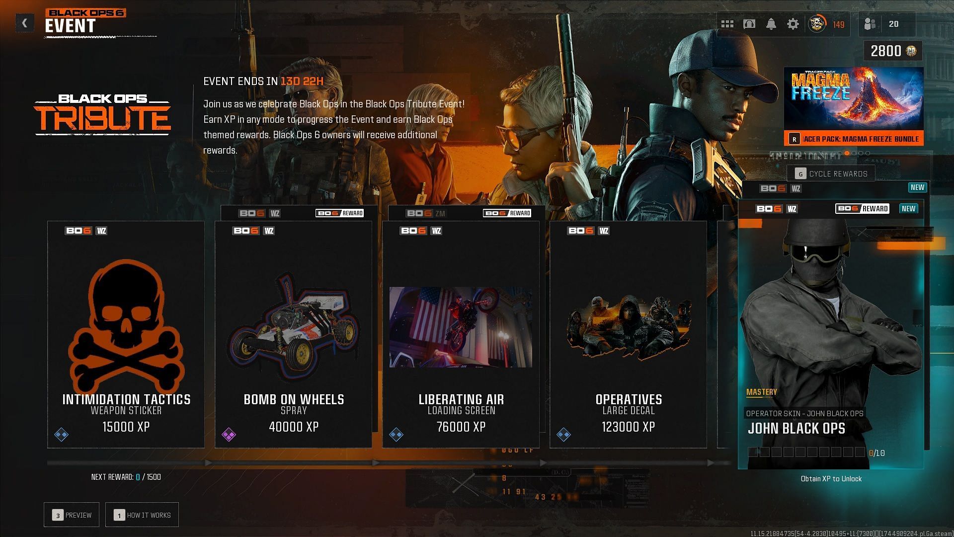 All rewards in the Black Ops 6 Tribute event (Image via Sportskeeda Gaming || Activision)