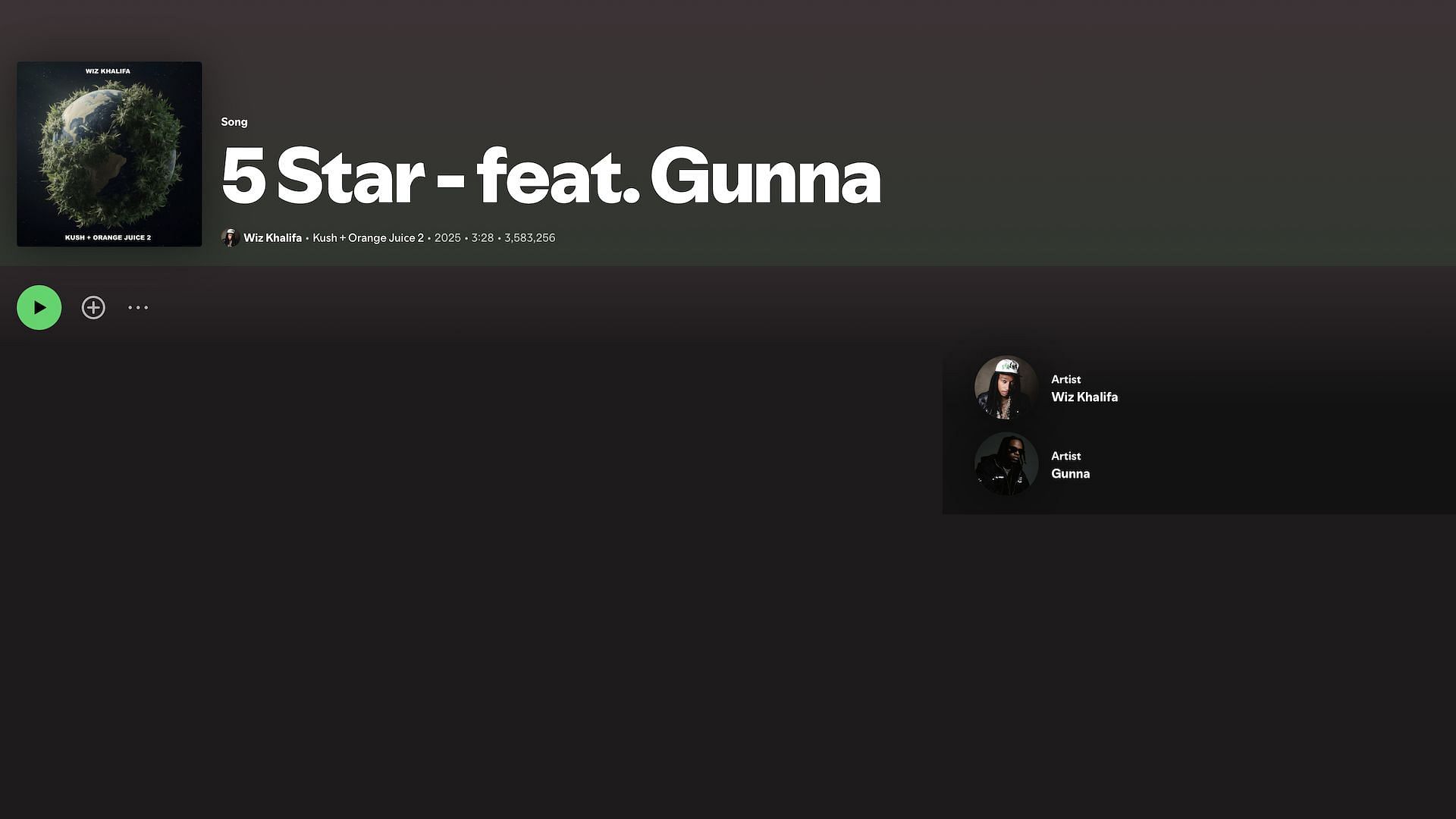 Track 4 on Wiz Khalifa&#039;s 2025 mixtape &#039;Kush + Orange Juice 2&#039; (Image via Spotify)