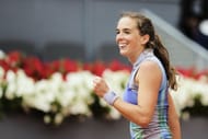 Lucia Bronzetti celebrates after winning the match between Japan's Naomi Osaka and Italy's Lucia Bronzetti of the Mutua Madrid Open. Source: Getty