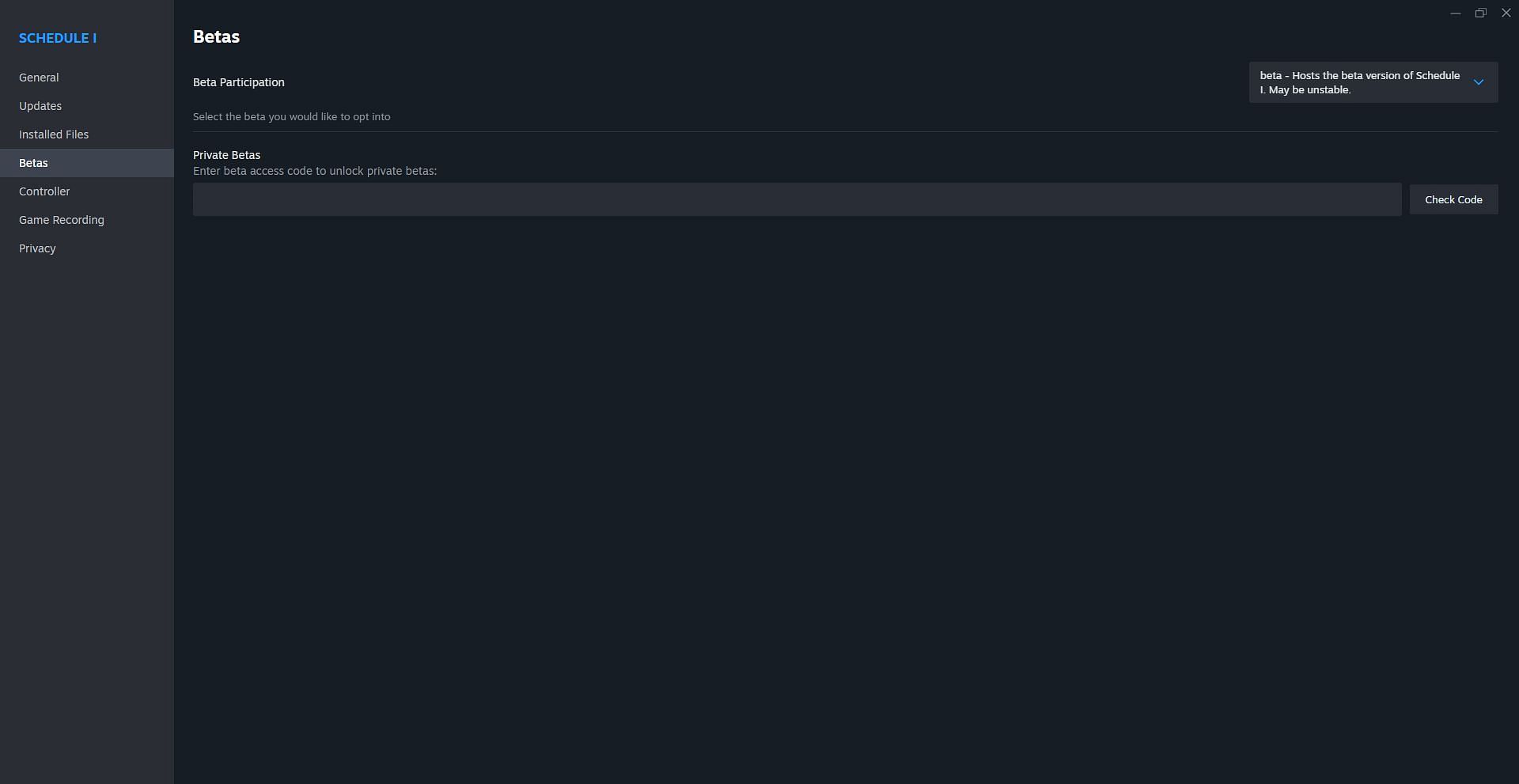 Steam betas tab (Image via Valve)