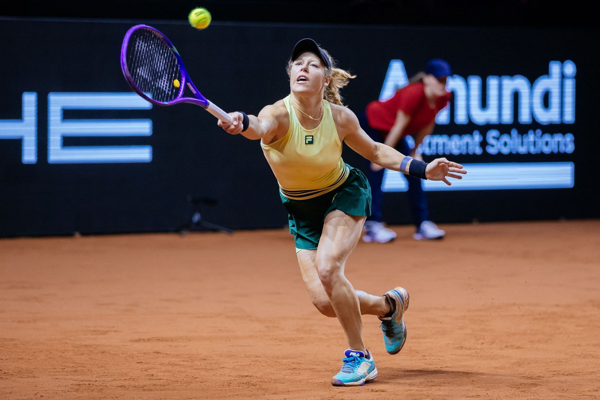 Laura Siegemund of Germany returns the ball to Jule Niemeier of Germany during the first round on Day 2 of the Porsche Tennis Grand Prix Source: Getty