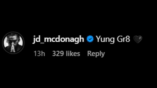 Screenshot of JD McDonagh's comment [Image credit: Dominik Mysterio's Instagram handle]
