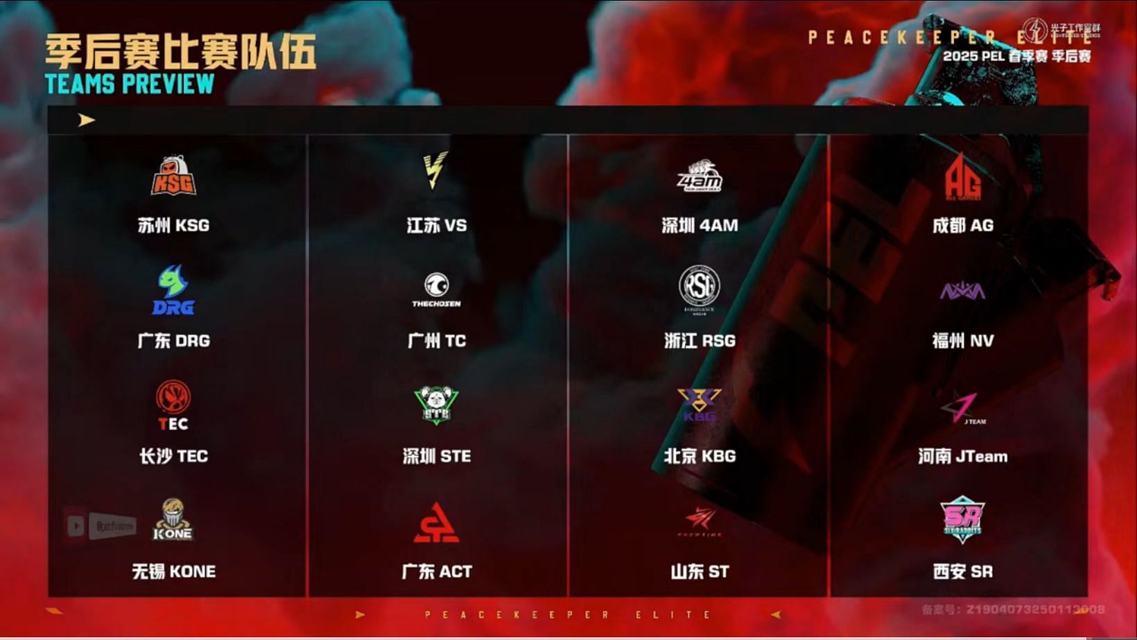 Participating teams for Playoffs (Image via YouTube/@pelofficialchannel)