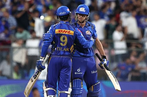 Tilak Varma and Mitchell Santner after winning the game- Source: Getty