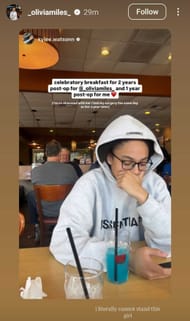 Olivia Miles reacts to Instagram story post from Kylee Watson (image credit: instagram/_oliviamiles_)