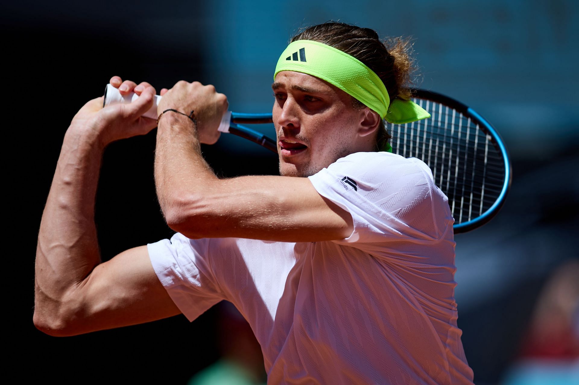 Zverev plays a backhand against Alejandro Davidovich Fokina in the Men&#039;s Singles Third Round match during the Mutua Madrid Open  - Source: Getty