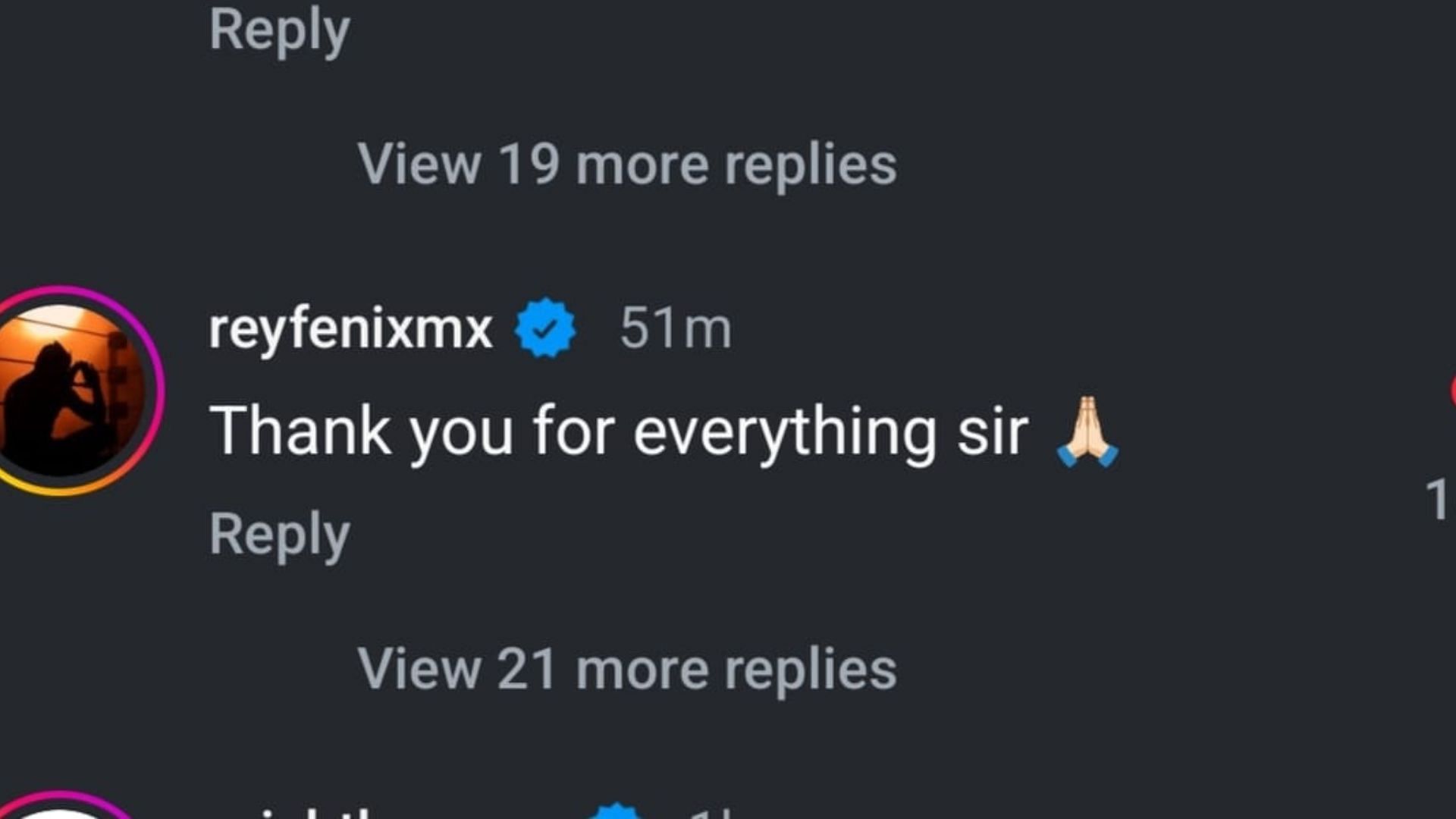Screengrab of Rey Fenix&#039;s comment [Credit: Triple H on Instagram]