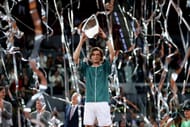 Andrey Rublev lifts the Mutua Madrid Open trophy following victory in the Men's Singles Final match against Felix Auger-Aliassime. Source: Getty