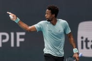 Gael Monfils of France celebrates during his match against Sebastian Korda of the United States in the fourth round of the men's singles at the Miami Open. - Source: Getty