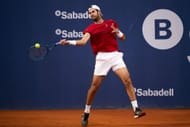 Karen Khachanov plays a forehand shot against Cameron Norrie of Great Britain in the Men's Singles first-round match during day two of the Barcelona Open. Source: Getty