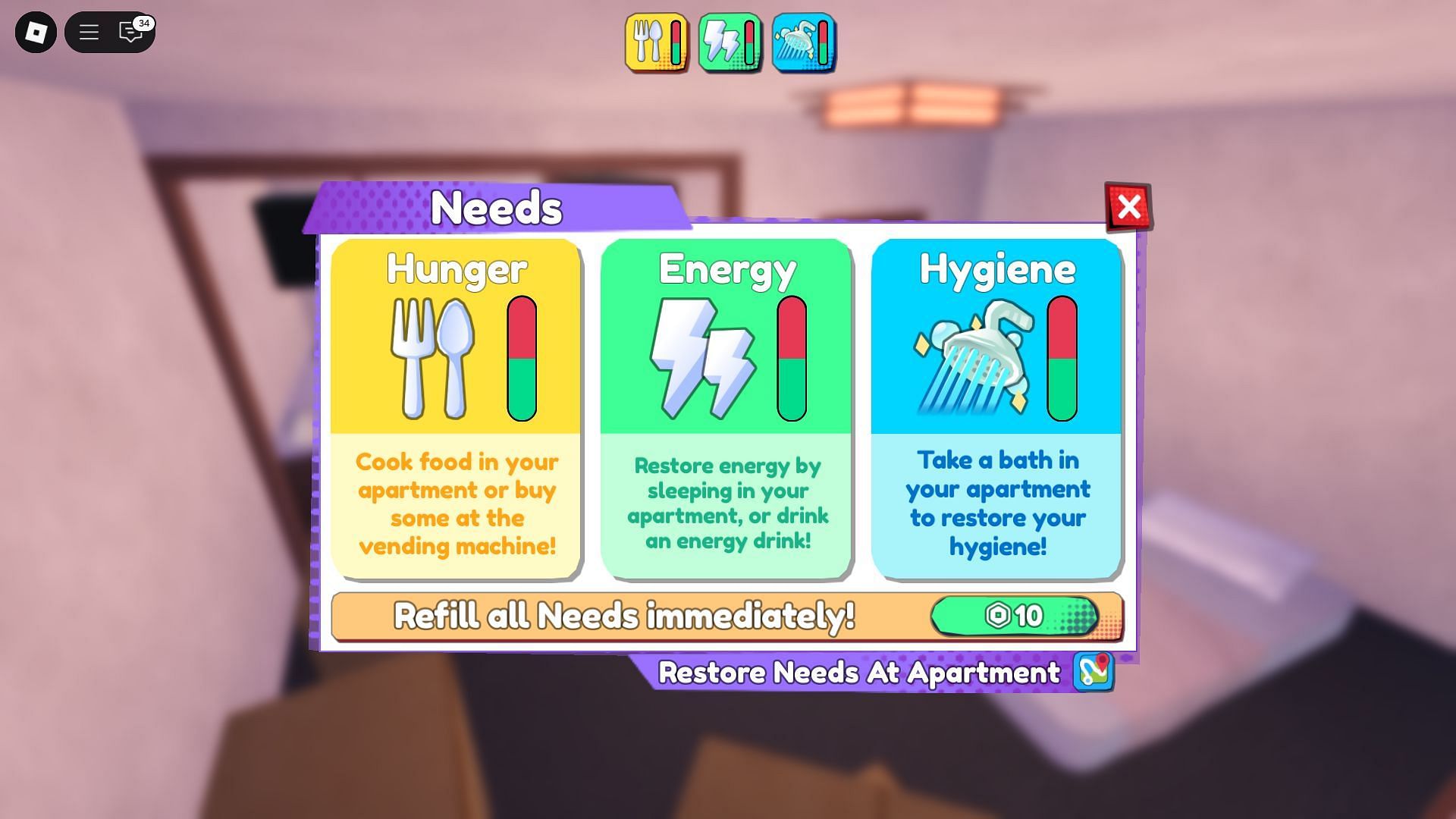 The Survival meters (Image via Roblox)